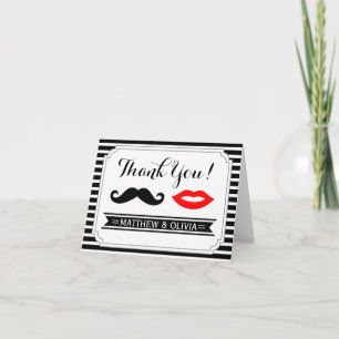 Snorhaar & Rode Lippen Huwelijk Streep Dankkaarten Bedankkaart