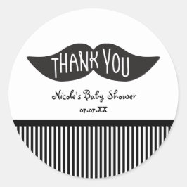 Snorhaar Zwart & Wit Bedankt Feeststickers Ronde Sticker