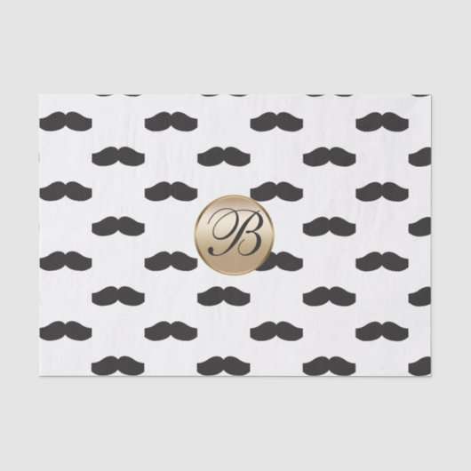 Snorhaar Zwart Wit Goud Monogram Feestje Tissuepapier (Voorkant)