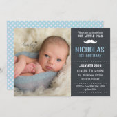 Snorharige kleine man 1e verjaardag jongen schoolb kaart (Voorkant / Achterkant)