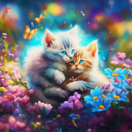Snorharige Omhelzing: Kittens Met Vlinders Legpuzzel
