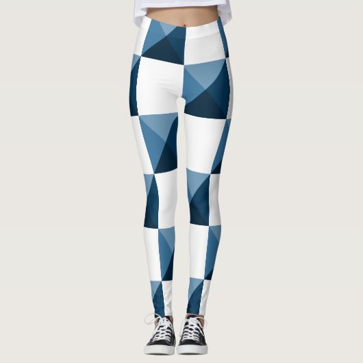 Snorkel Blue 3D Illusion Checkered Pattern Leggings (Voorkant)