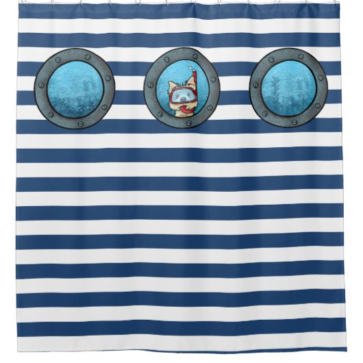 Snorkel Cairn Porthole Zeevaart Douchegordijn (Voorkant)