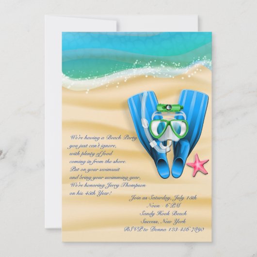 Snorkel Gear Beach Party Invitation Kaart (Voorkant)
