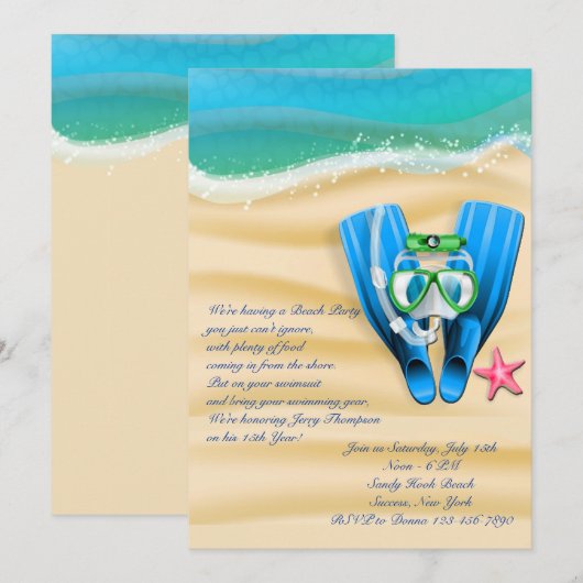 Snorkel Gear Beach Party uitnodiging (Voorkant / Achterkant)