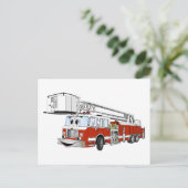 Snorkel Haak en Ladder Fire Truck Cartoon Briefkaart (Staand voorkant)