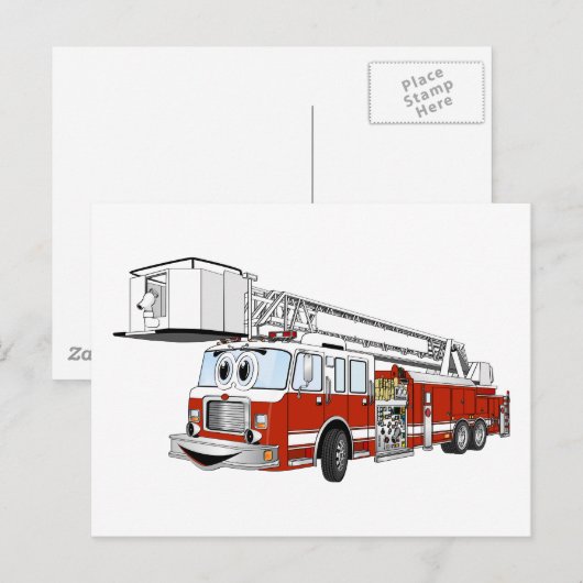 Snorkel Haak en Ladder Fire Truck Cartoon Briefkaart (Voorkant / Achterkant)