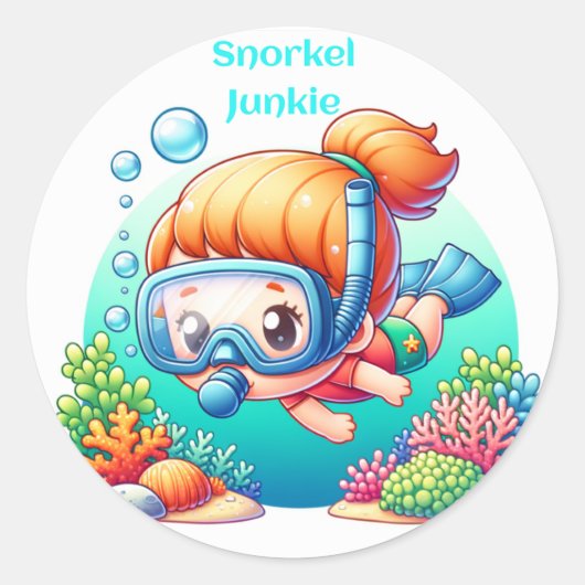 Snorkel junkie gal ronde sticker (Voorkant)