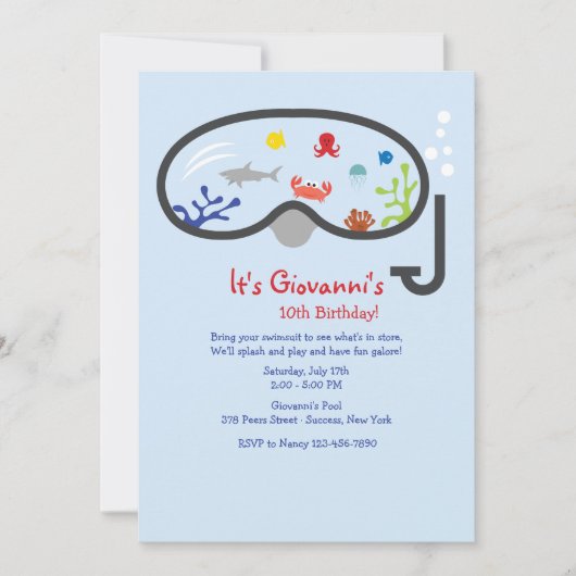 Snorkel Mask Children's Invitation Kaart (Voorkant)