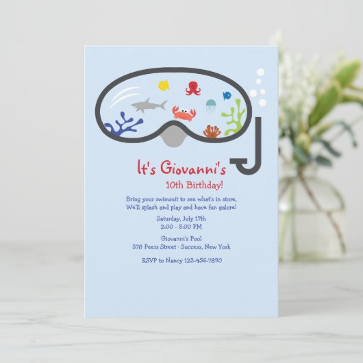 Snorkel Mask Children's Invitation Kaart (Staand voorkant)