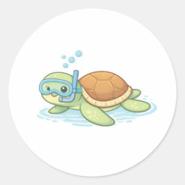 Snorkel Schildpad Ronde Sticker