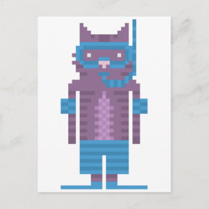 Snorkel Swimmer Cat Pixel Art Briefkaarten