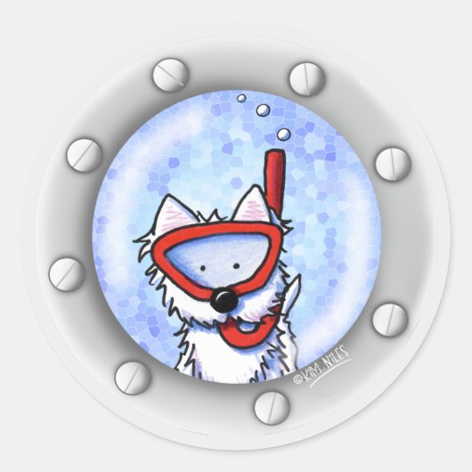 Snorkel Westie Porthole KiniArt Ronde Sticker (Voorkant)