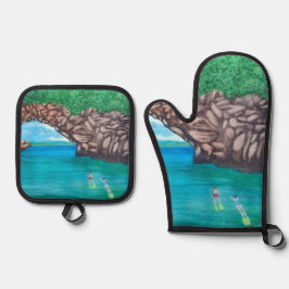 Snorkelen in het paradijs ovenwant & pannenlap set