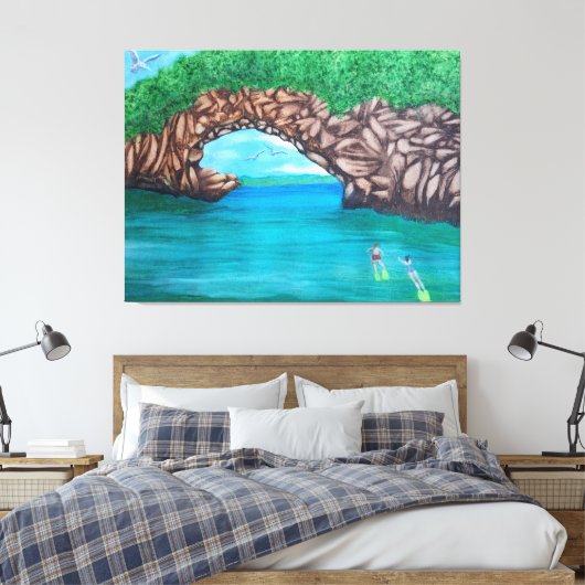 Snorkelen in het Paradijs Uitgerekt Canvas Print (Insitu (Slaapkamer))