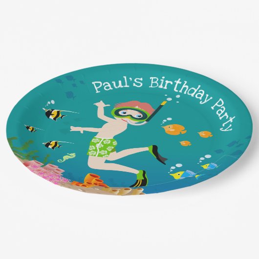 Snorkelen met tropische vis jongen verjaardagsfees papieren bordje (Gekanteld)