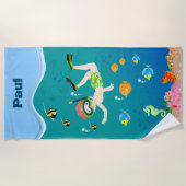 Snorkelen met tropische vis jongen verjaardagsfees strandlaken (Voorkant)