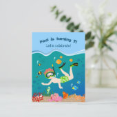 Snorkelen met tropische vis jongen verjaardagsfees uitnodiging briefkaart (Staand voorkant)