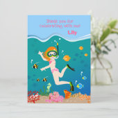 Snorkelen met tropische vis meisje Verjaardagsfees Bedankkaart (Staand voorkant)