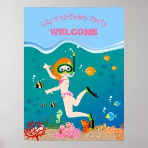 Snorkelen met tropische vis meisje Verjaardagsfees Poster