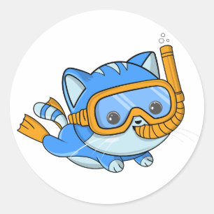 Snorkelen Schattigee kat Scuba Duiken Kitten Ronde Sticker