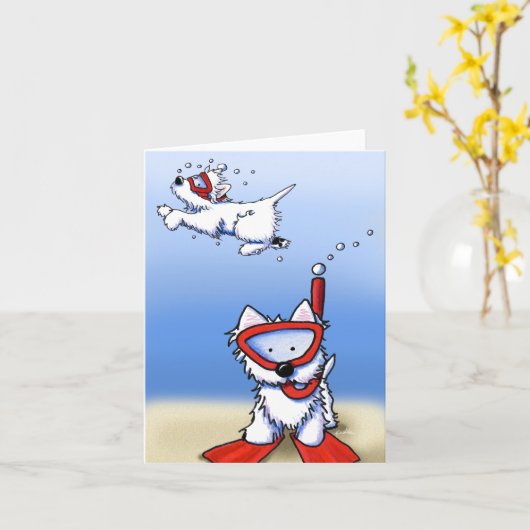 Snorkelen Westies KiniArt Note Kaart (Gele Bloem)