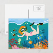 Snorkelend meisje onder het zee briefkaart (Voorkant / Achterkant)
