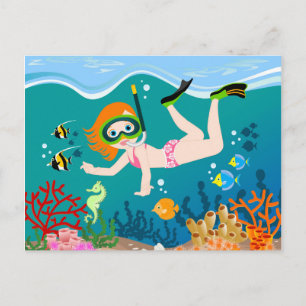 Snorkelend meisje onder het zee briefkaart