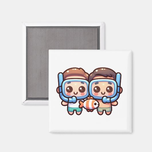 Snorkelende cuties magneet (Voorkant / Achterkant)