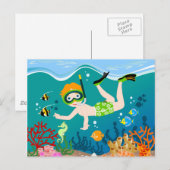 Snorkelende jongen onder het zee briefkaart (Voorkant / Achterkant)