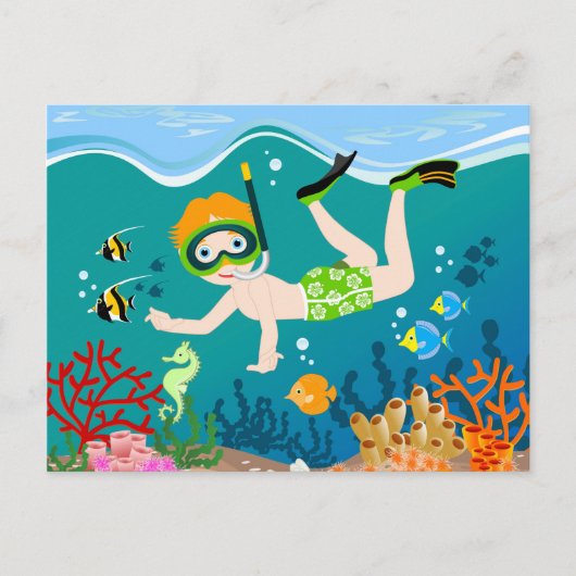 Snorkelende jongen onder het zee briefkaart (Voorkant)