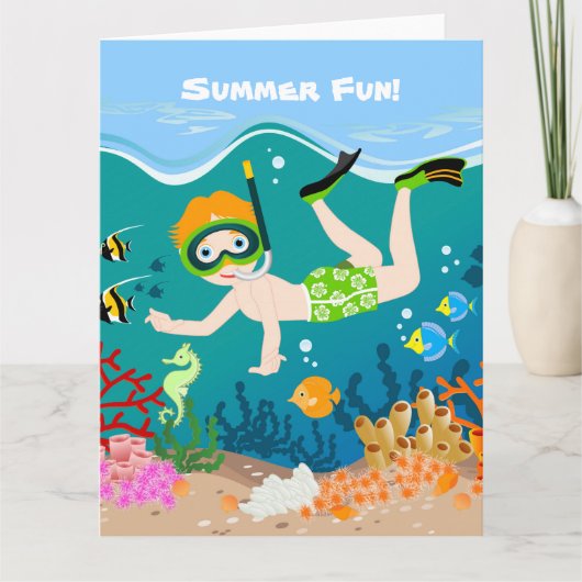 Snorkelende jongen onder het zee kaart (Voorkant)