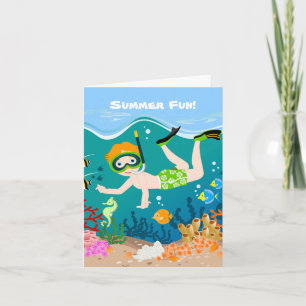 Snorkelende jongen onder het zee kaart