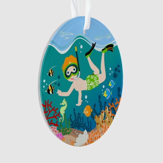 Snorkelende jongen onder het zee ornament (voorkant)