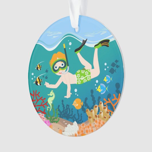 Snorkelende jongen onder het zee ornament (voorkant)