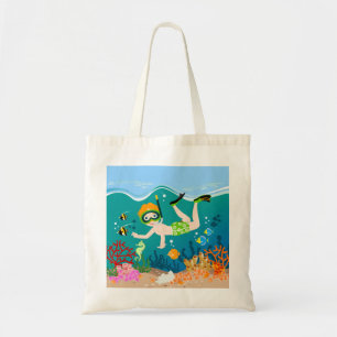 Snorkelende jongen onder het zee tote bag