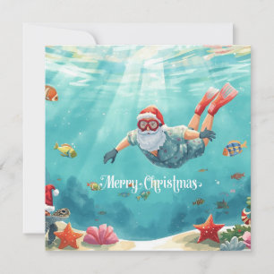 Snorkelende Kerstman Onderwater Kerstkaart