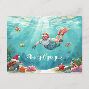 Snorkelende Kerstman Onderwater Kerstkaart Feestdagenkaart