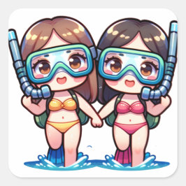 Snorkelende meisjes vierkante sticker
