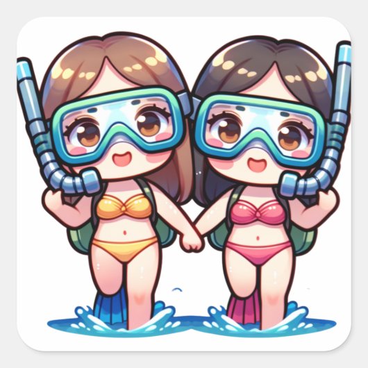Snorkelende meisjes vierkante sticker (Voorkant)