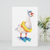 Snorkelende witte gans briefpapier (Staand voorkant)