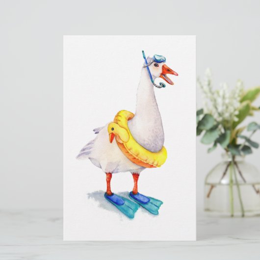 Snorkelende witte gans briefpapier (Staand voorkant)