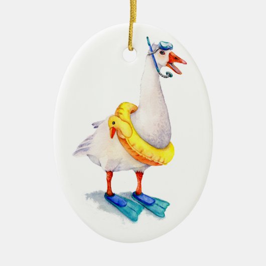 Snorkelende witte gans keramisch ornament (Voorkant)