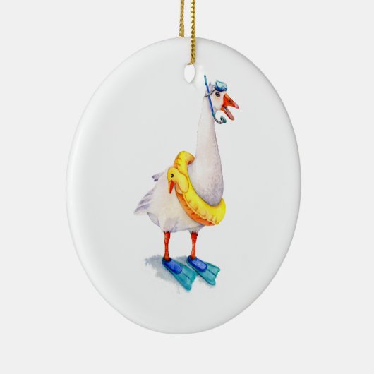 Snorkelende witte gans keramisch ornament (Rechts)