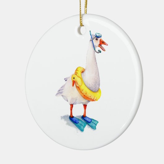 Snorkelende witte gans keramisch ornament (Links)