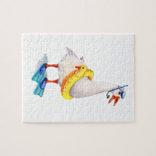 Snorkelende witte gans legpuzzel (Horizontaal)