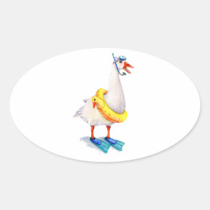 Snorkelende witte gans ovale sticker