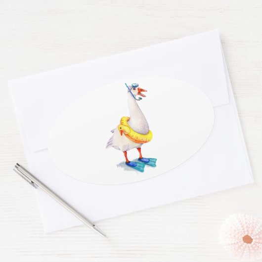 Snorkelende witte gans ovale sticker (Envelop)
