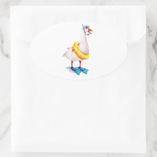 Snorkelende witte gans ovale sticker (Tas)