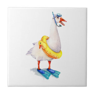 Snorkelende witte gans tegeltje